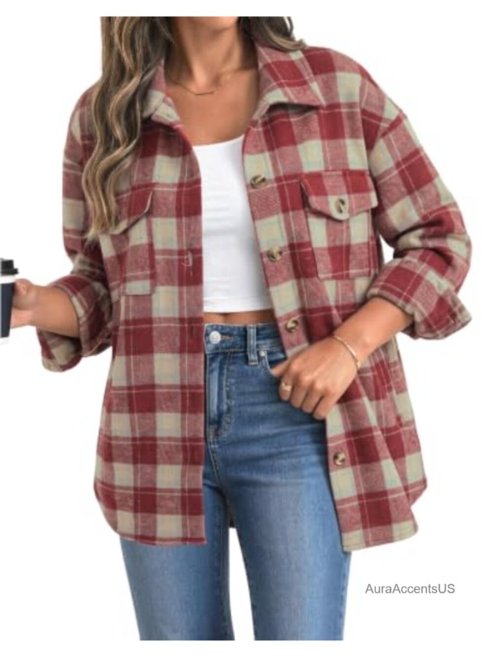 Zeagoo Women's Flannel Plaid Shacket Long Sleeve Button Down Jacket S-2XL